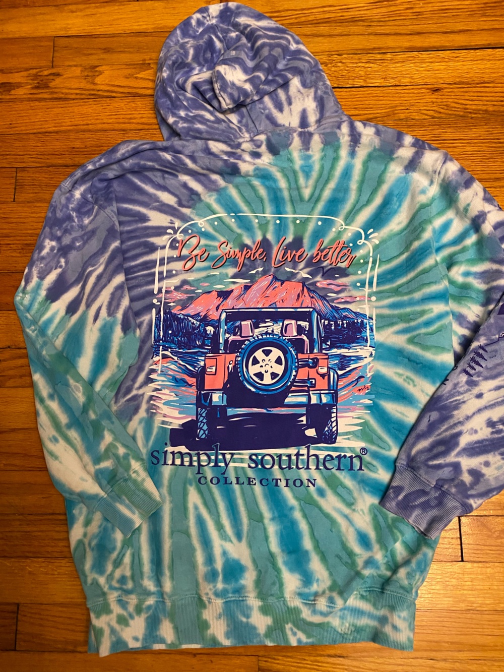 Simply Southern Tie-Dye Hoodie - Blue, Teal & Purple Jeep Graphic Oversized